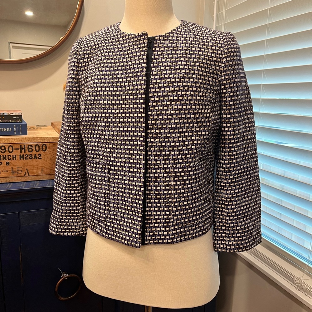 J Crew Womens Silk Tweed Coat Blazer L
